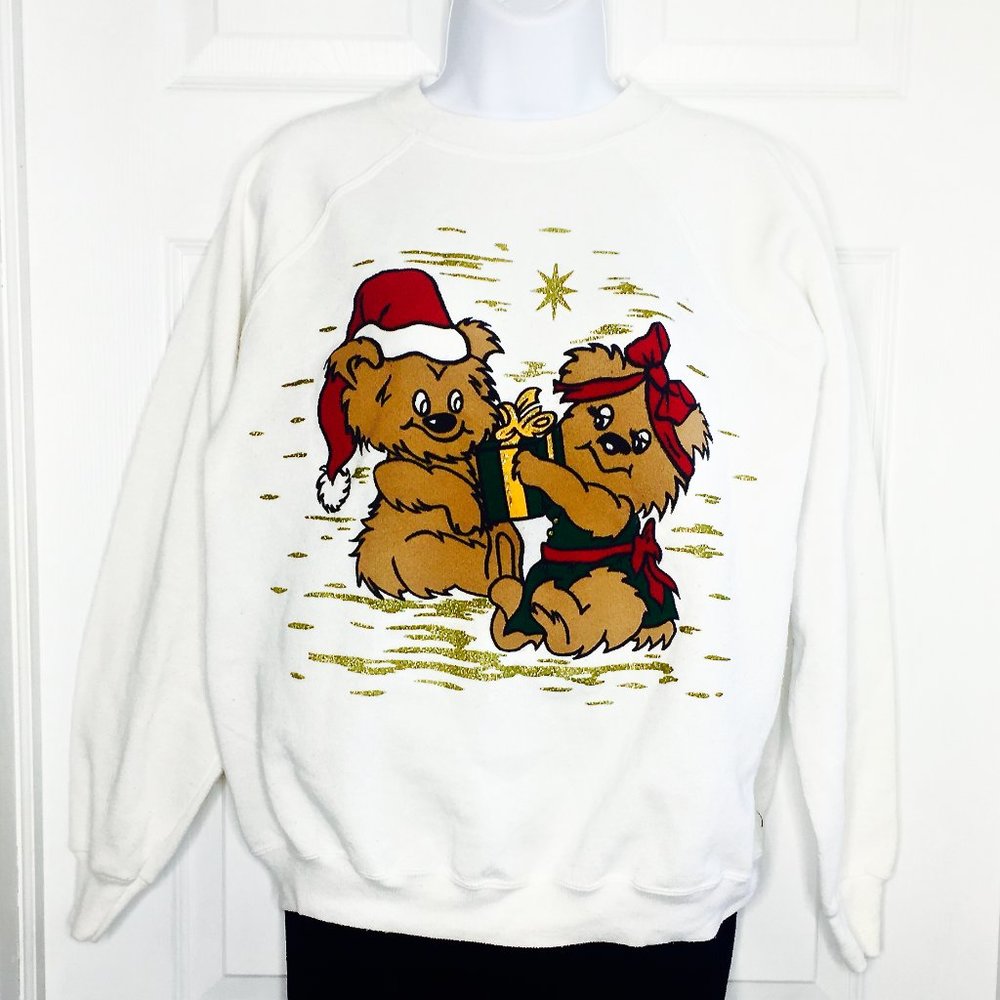 Vintage Cute Teddy Bear Holiday Sweatshirt Christmas Kitsch Kawaii Cosplay elf